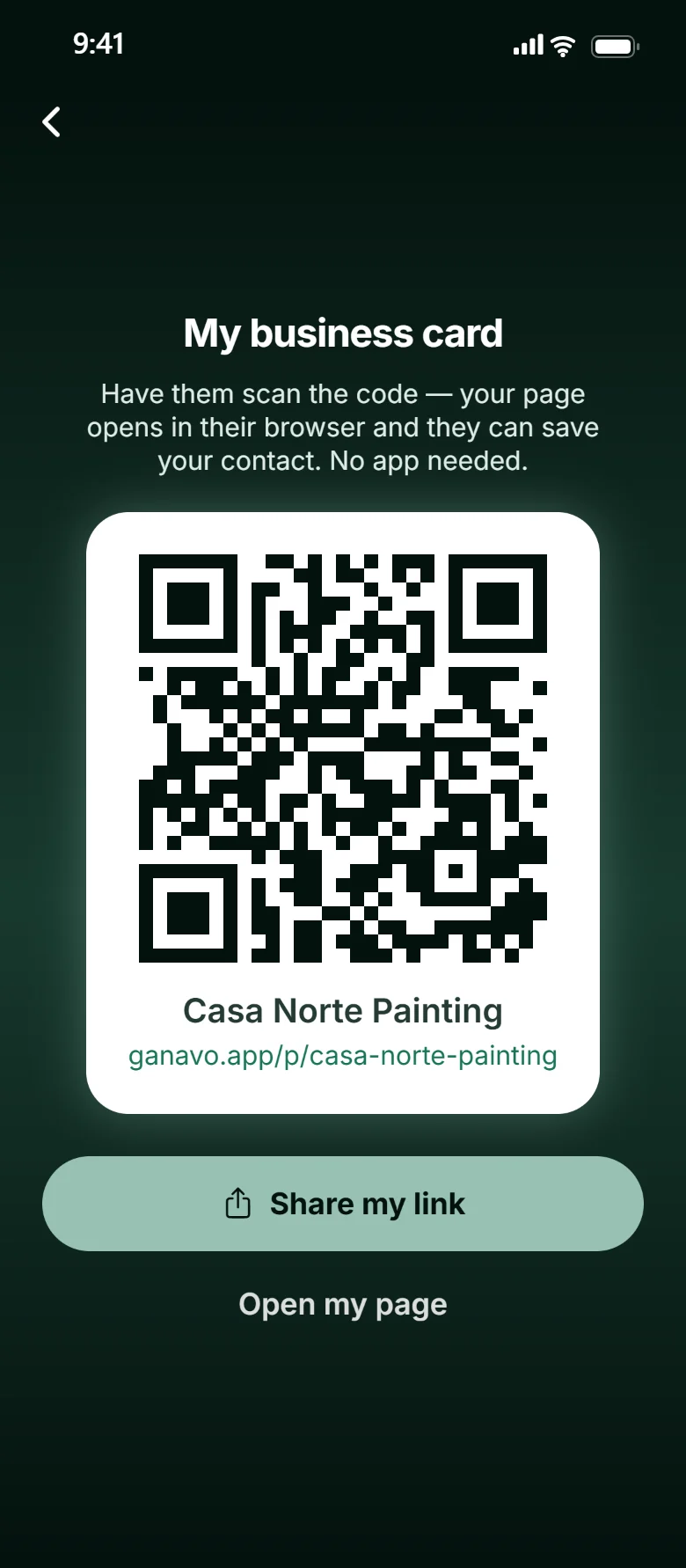 A QR business card in Ganavo