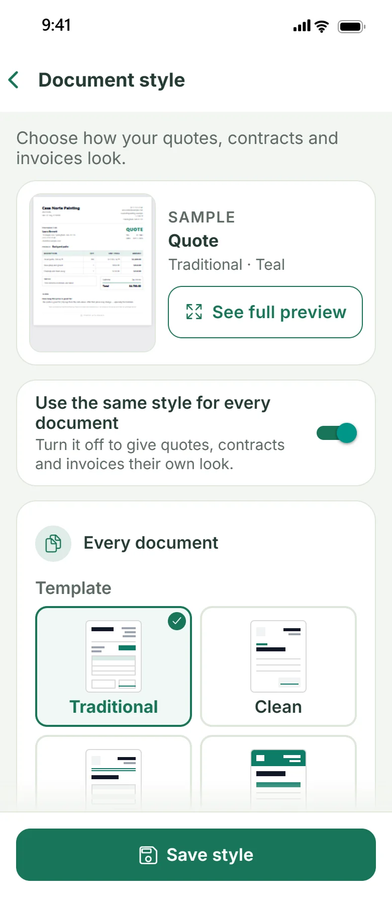 Document style settings in Ganavo