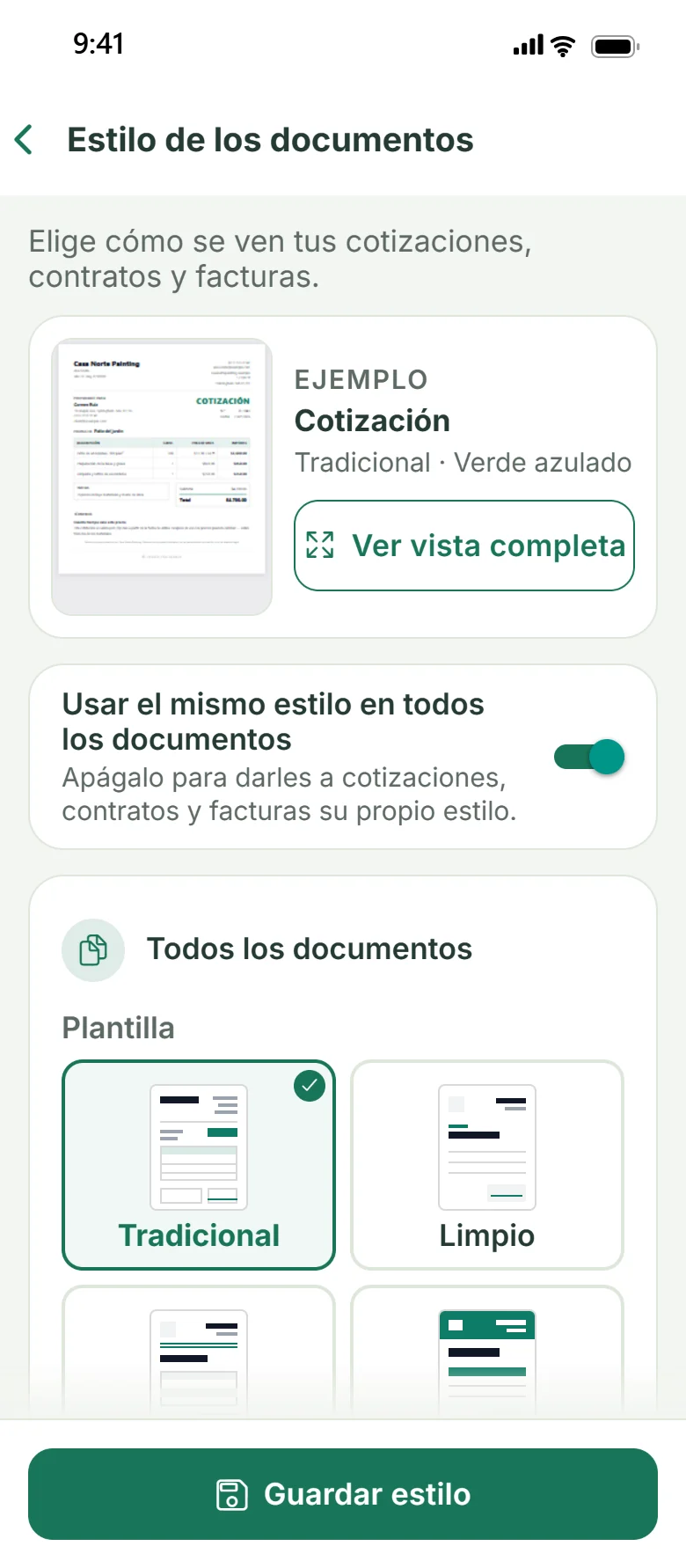 Ajustes de estilo de documentos en Ganavo