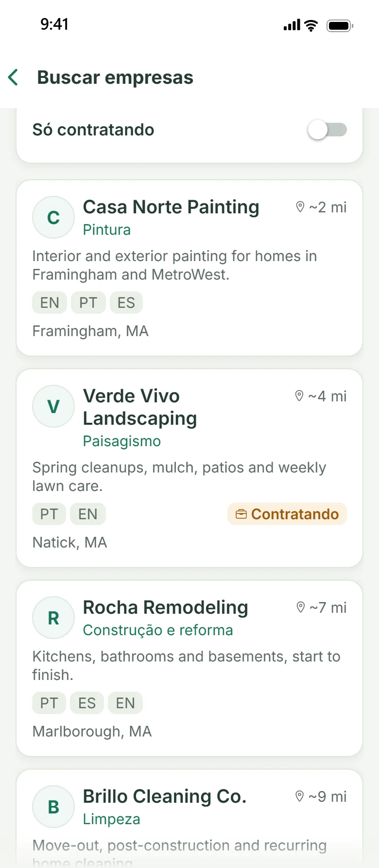 O diretório Ganavo: empresas de pintura, paisagismo, reforma e limpeza perto de Framingham, MA