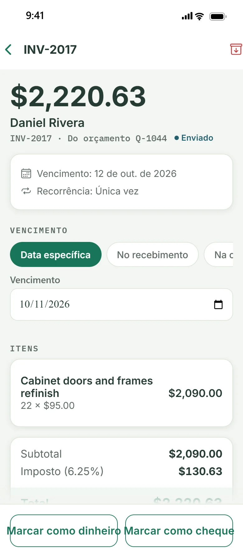 Uma fatura no Ganavo para Daniel Rivera, $2,220.63